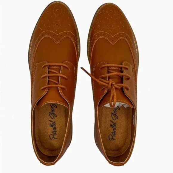 Parallel Shoes NWT Women's Classic Vegan Wingtip Oxford Shoes Brown - Picture 3 of 7